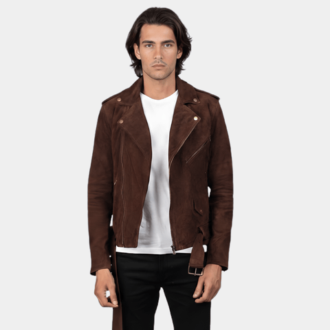 Allaric Alley Mocha Suede Biker Jacket - Leather Clan