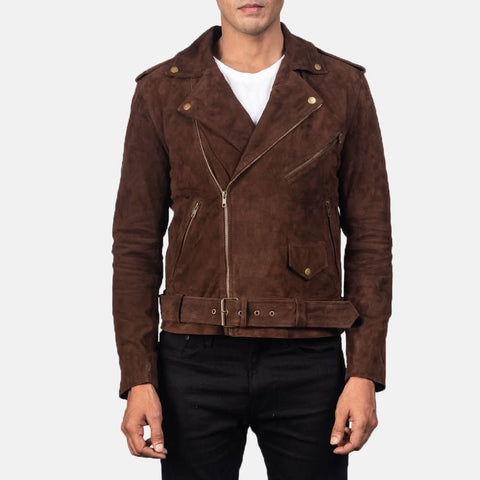 Allaric Alley Mocha Suede Biker Jacket - Leather Clan