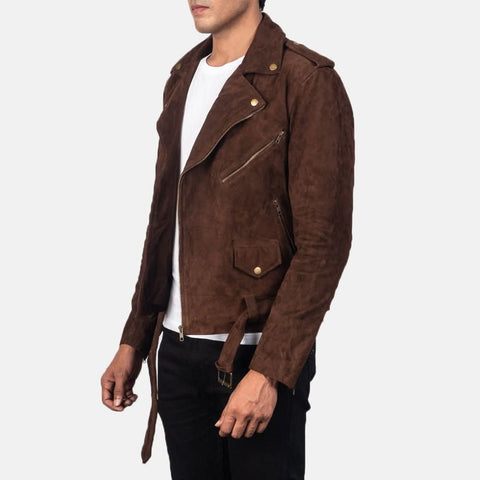 Allaric Alley Mocha Suede Biker Jacket - Leather Clan
