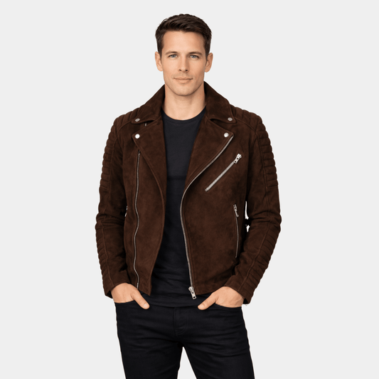 Armand Mocha Suede Biker Jacket - Leather Clan