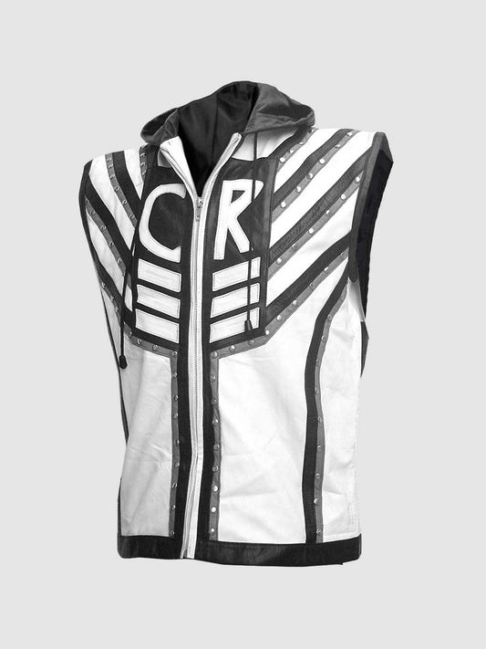 Men's Black & White Leather Vest – Classic Casual Style