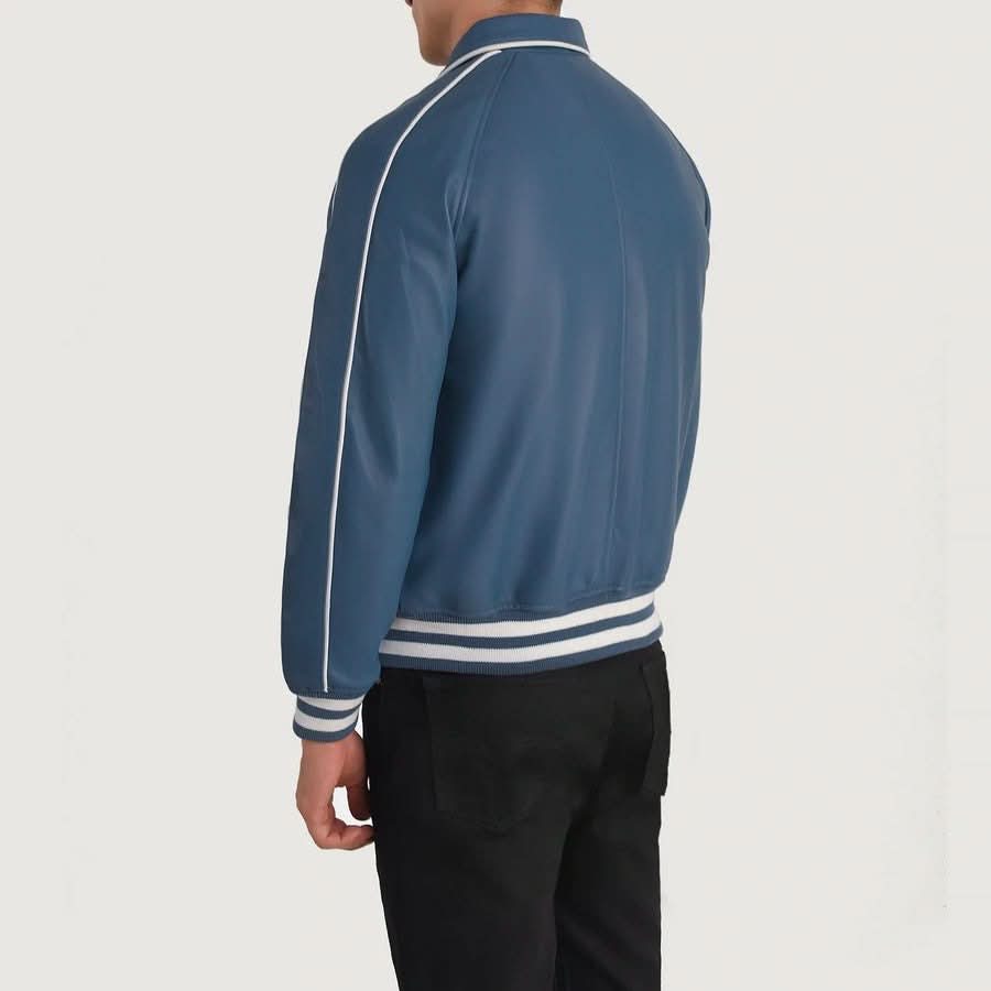 Cooper Blue Leather Varsity Jacket - Leather Clan