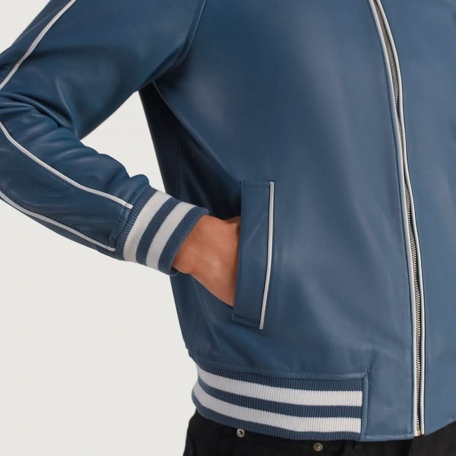 Cooper Blue Leather Varsity Jacket - Leather Clan