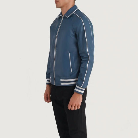Cooper Blue Leather Varsity Jacket - Leather Clan
