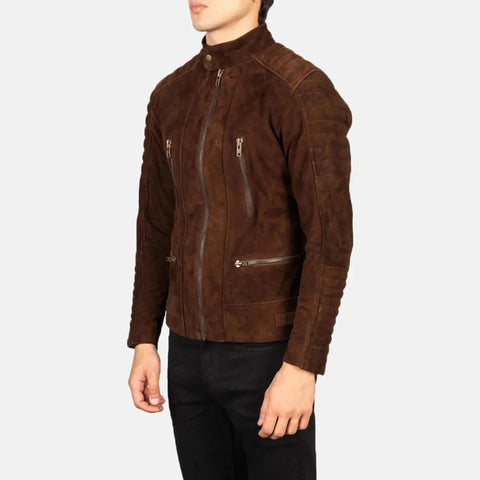 Damian Mocha Suede Biker Jacket - Leather Clan