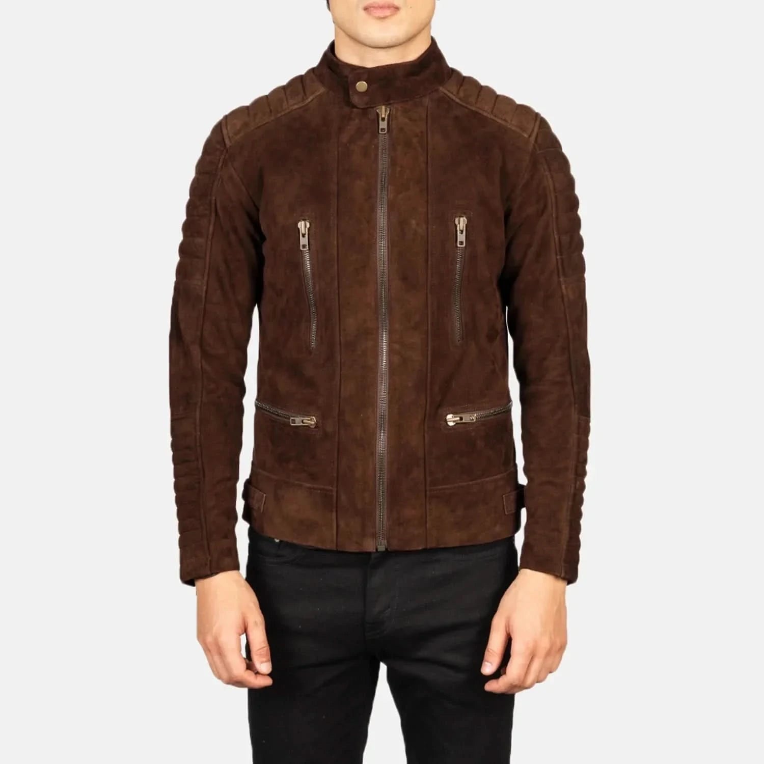 Damian Mocha Suede Biker Jacket - Leather Clan