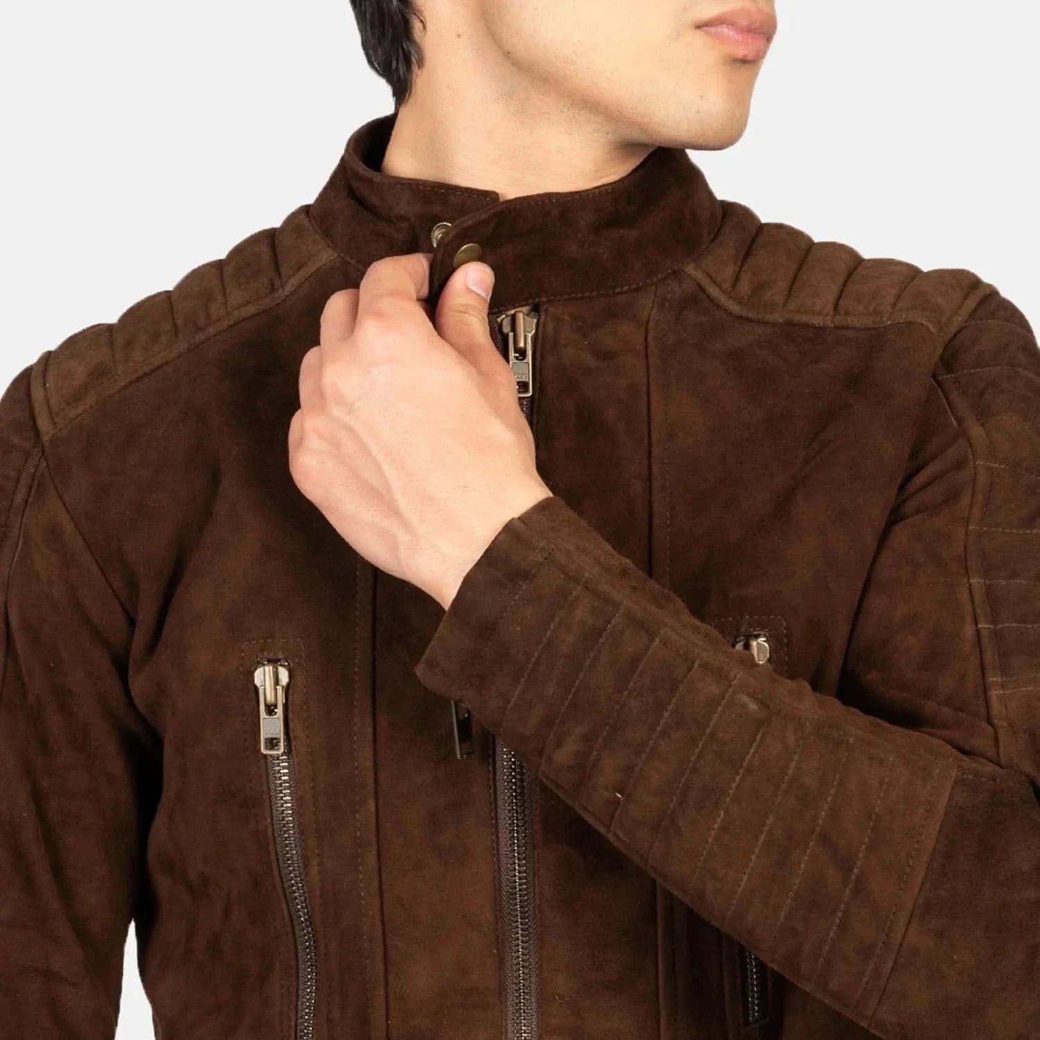 Damian Mocha Suede Biker Jacket - Leather Clan