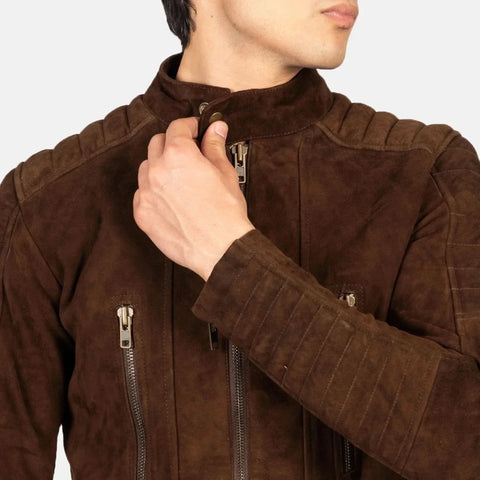 Damian Mocha Suede Biker Jacket - Leather Clan