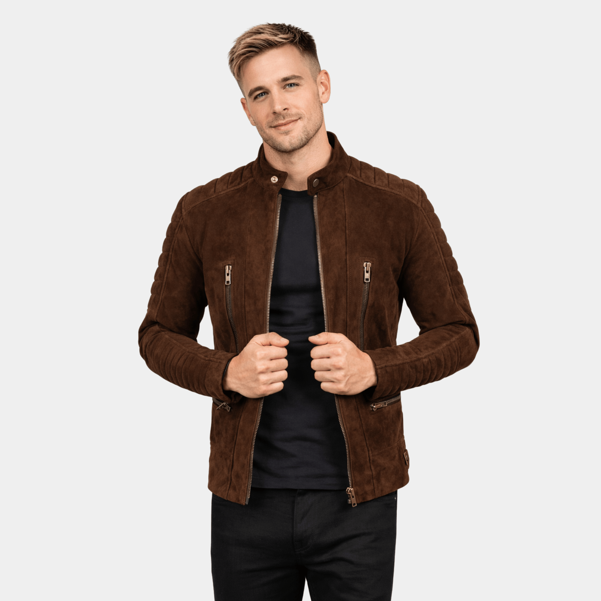 Damian Mocha Suede Biker Jacket - Leather Clan