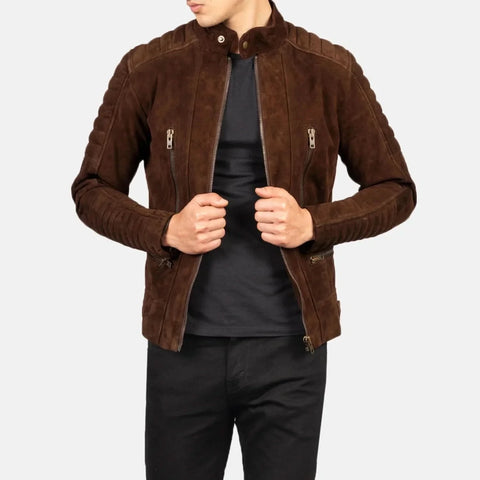 Damian Mocha Suede Biker Jacket - Leather Clan