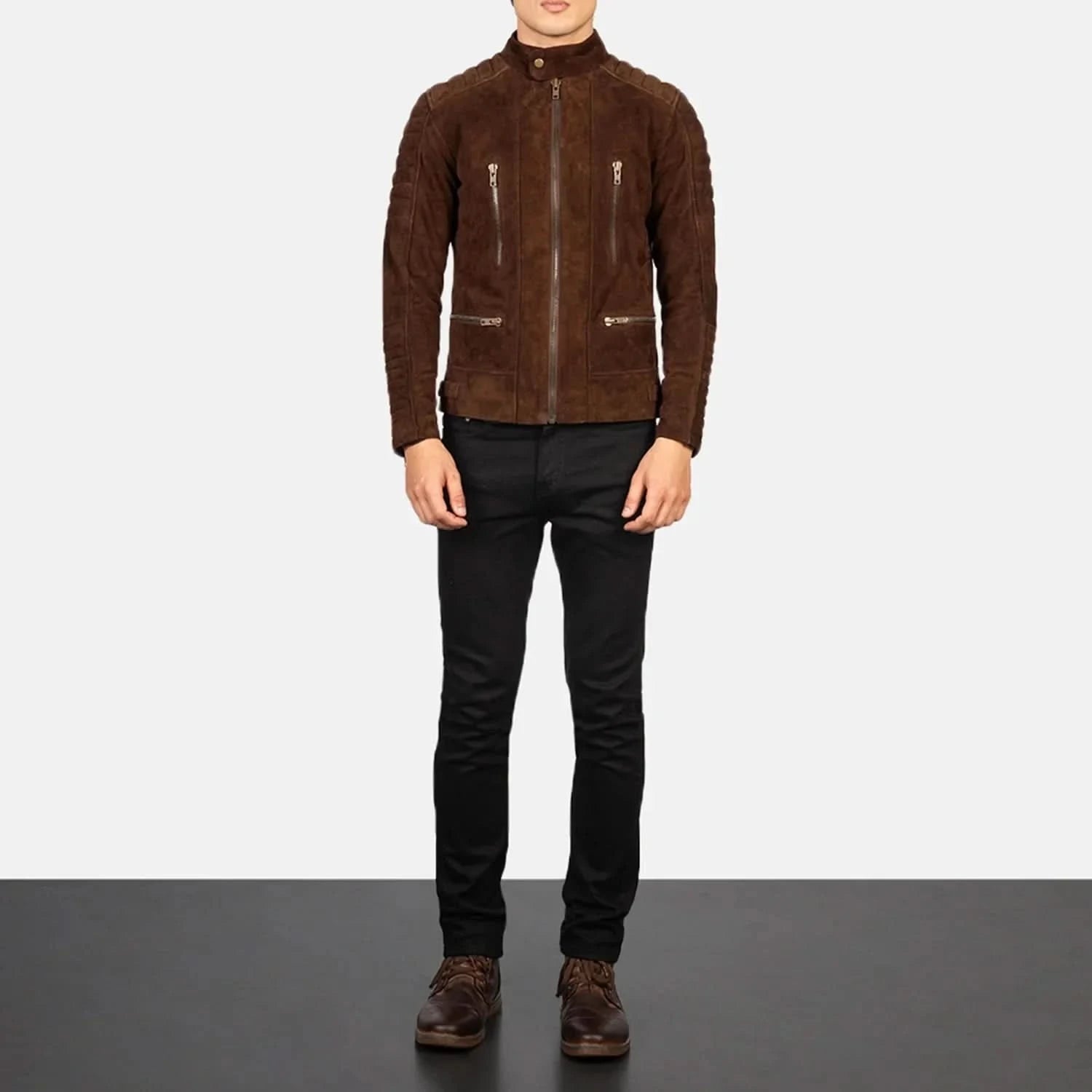 Damian Mocha Suede Biker Jacket - Leather Clan