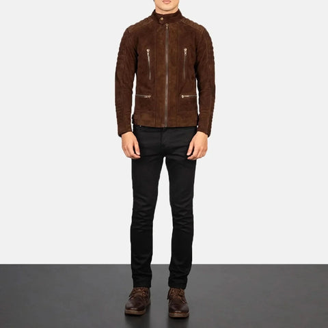 Damian Mocha Suede Biker Jacket - Leather Clan