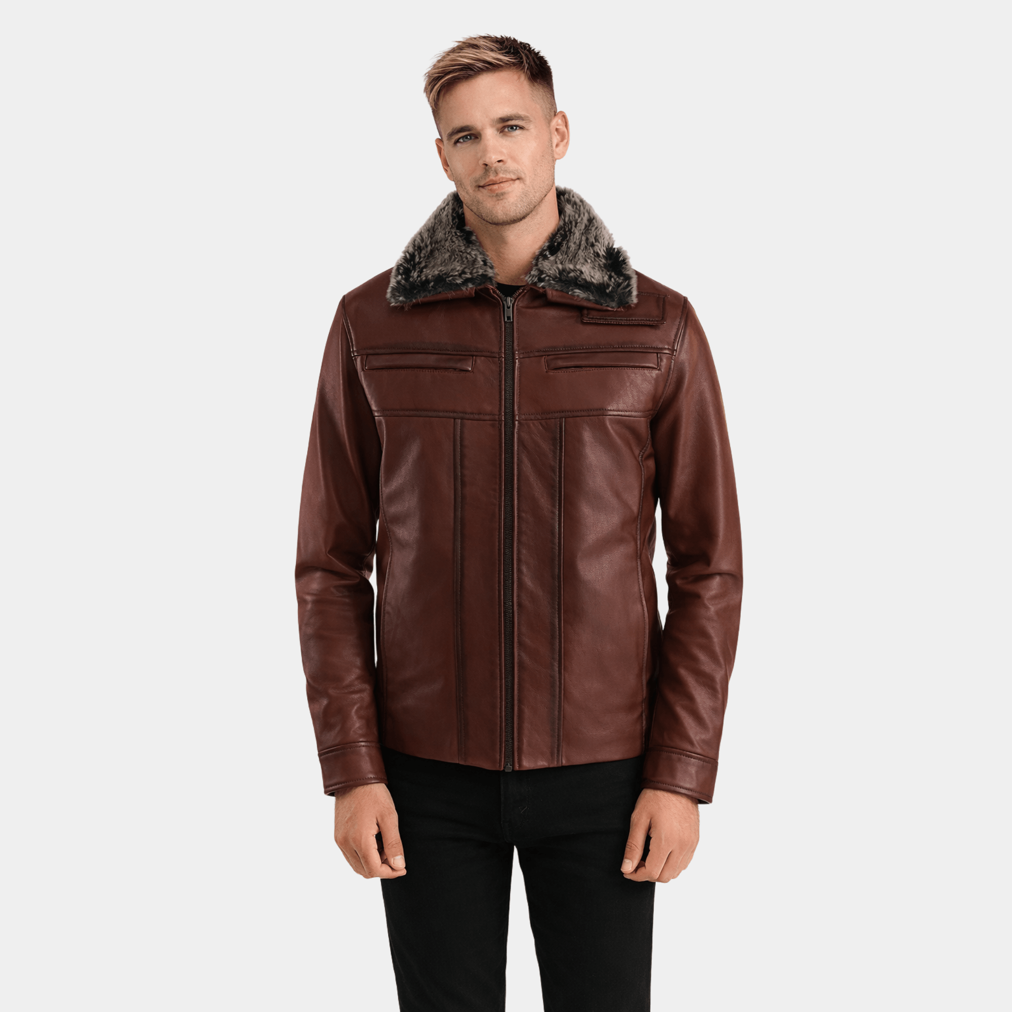 Evan Hart Fur Brown Leather Jacket - Leather Clan