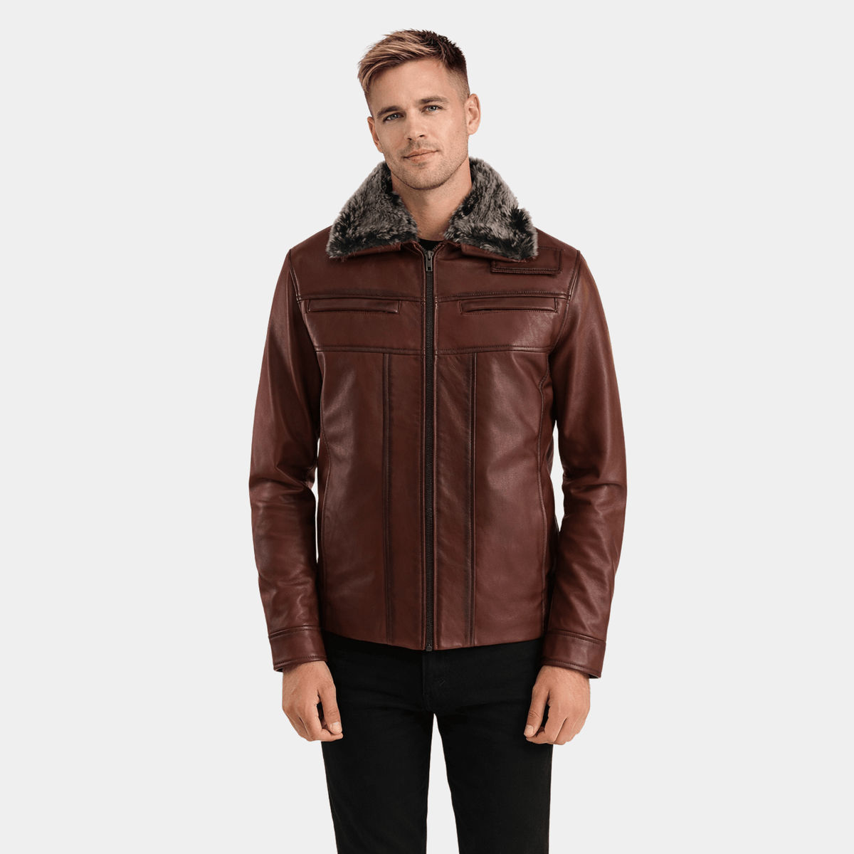 Evan Hart Fur Brown Leather Jacket - Leather Clan