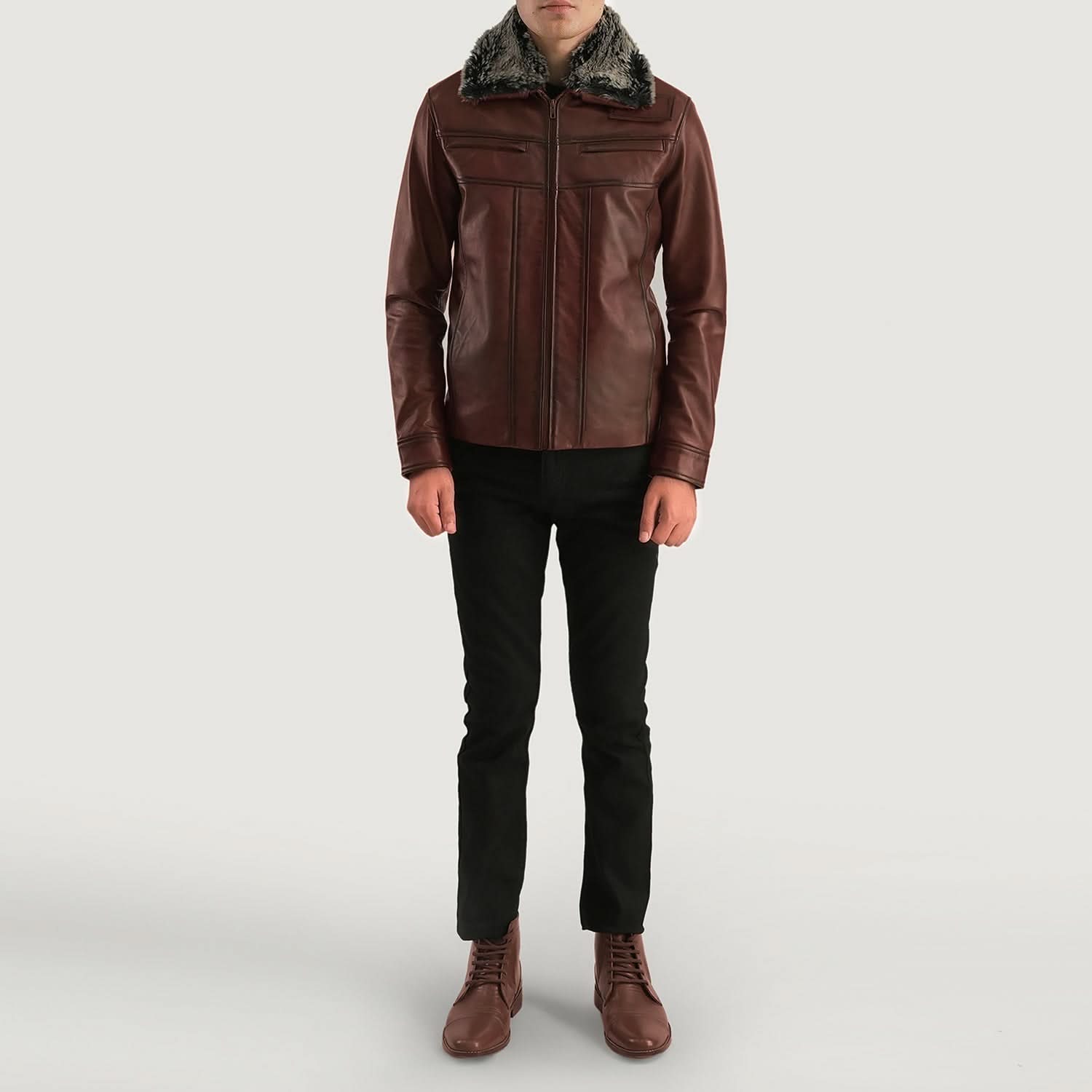 Evan Hart Fur Brown Leather Jacket - Leather Clan