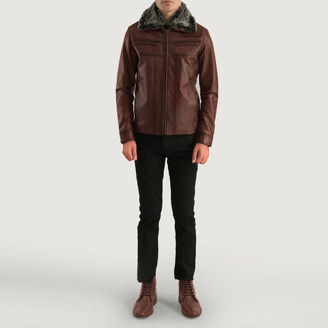 Evan Hart Fur Brown Leather Jacket - Leather Clan