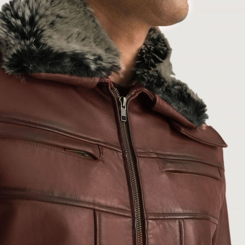 Evan Hart Fur Brown Leather Jacket - Leather Clan