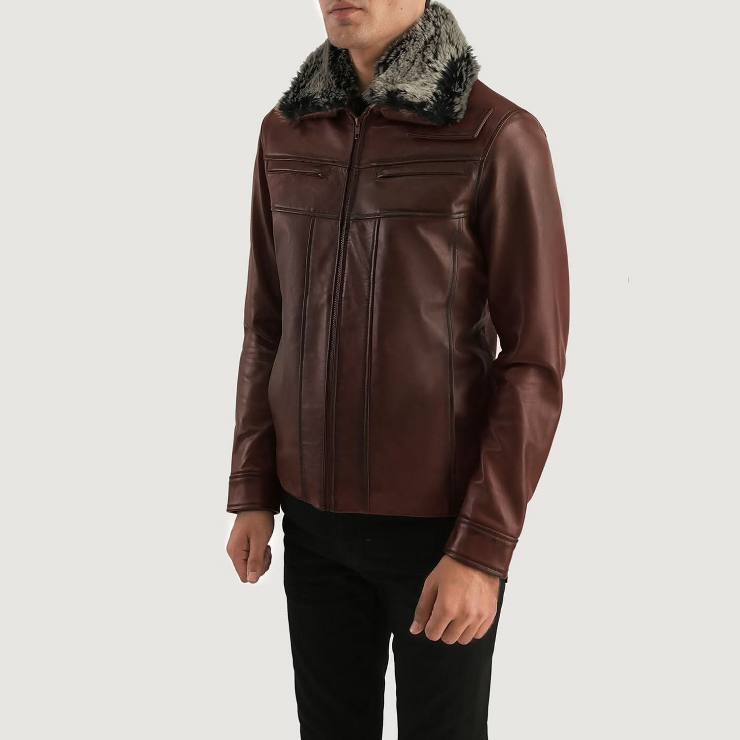 Evan Hart Fur Brown Leather Jacket - Leather Clan