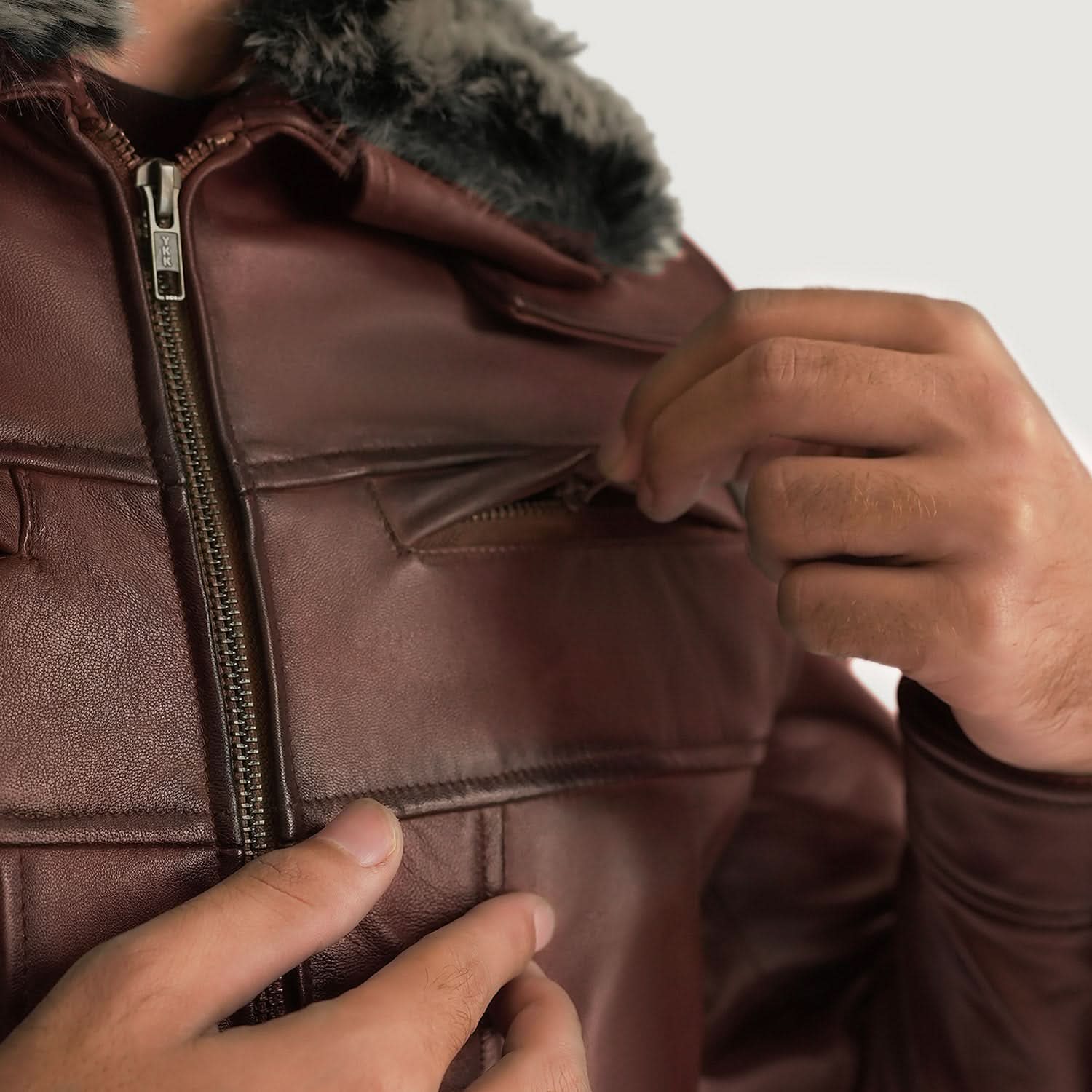Evan Hart Fur Brown Leather Jacket - Leather Clan