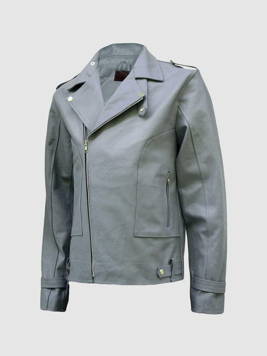 Men's Gray Biker Leather Jacket – Motorcycle Casual Style