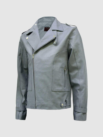 Men's Gray Biker Leather Jacket â€“ Motorcycle Casual Style