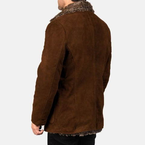 Furlong Brown Suede Leather Coat - Leather Clan