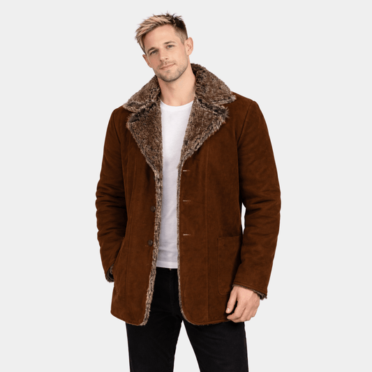 Furlong Brown Suede Leather Coat - Leather Clan