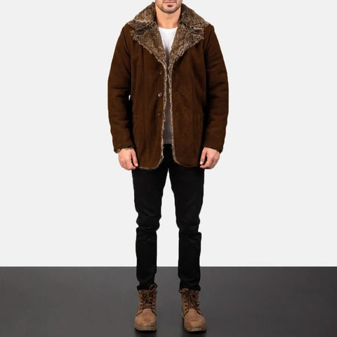 Furlong Brown Suede Leather Coat - Leather Clan