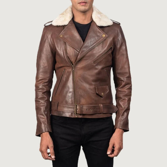 Furton Brown Leather Biker Jacket - Leather Clan