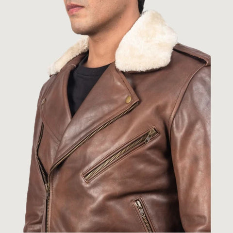 Furton Brown Leather Biker Jacket - Leather Clan