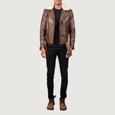 Furton Brown Leather Biker Jacket - Leather Clan