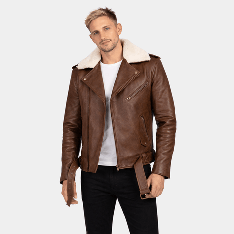 Furton Brown Leather Biker Jacket - Leather Clan