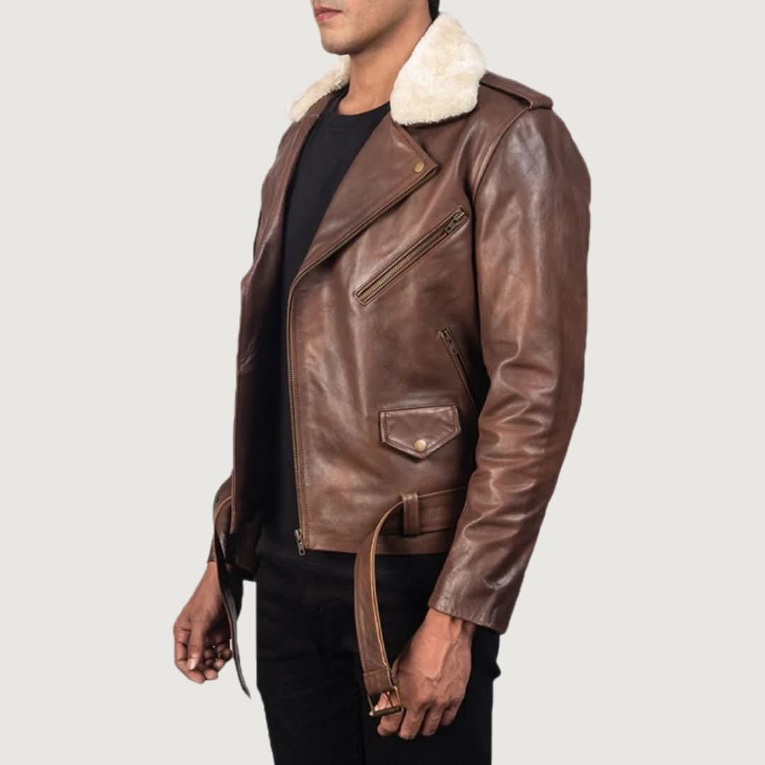 Furton Brown Leather Biker Jacket - Leather Clan