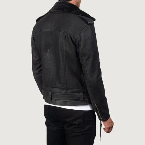 Furton Distressed Black Leather Biker Jacket - Leather Clan