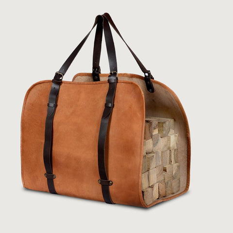 Leather Firewood Carrier with Adjustable Handles