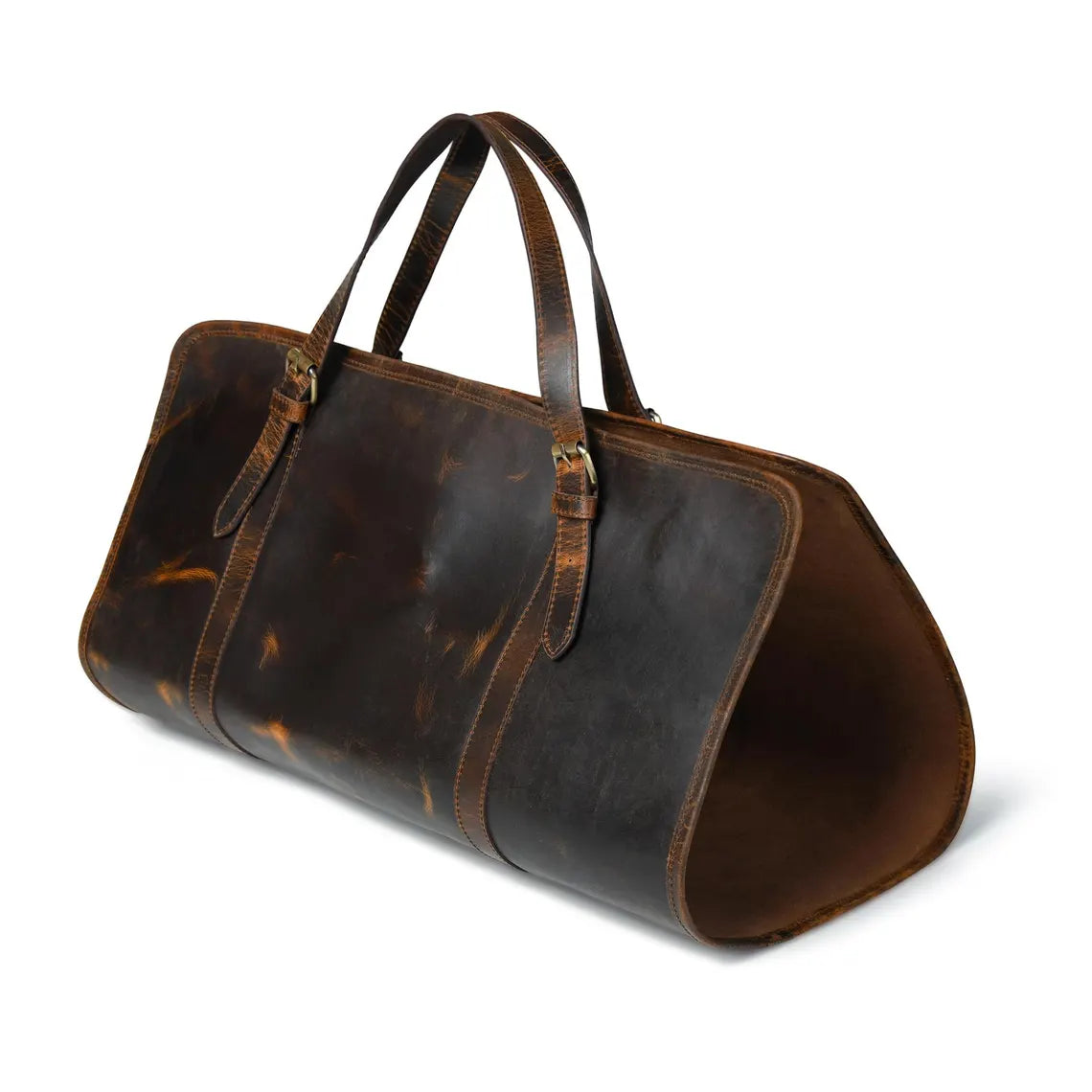 Full-Grain Brown Leather Firewood Log Carrier