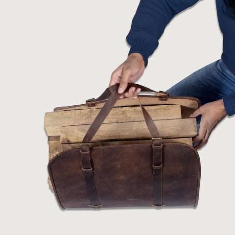 Leather Firewood Carrier with Adjustable Handles