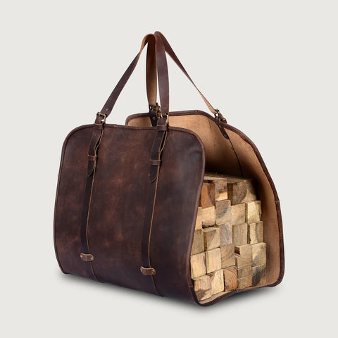Leather Firewood Carrier with Adjustable Handles