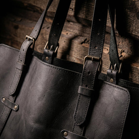 Genuine Black leather Firewood Holder