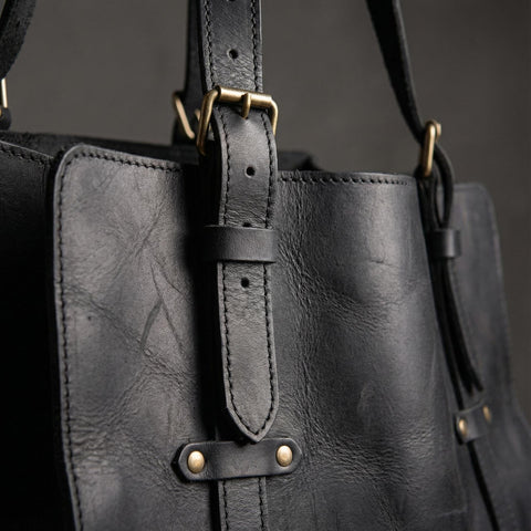 Genuine Black leather Firewood Holder