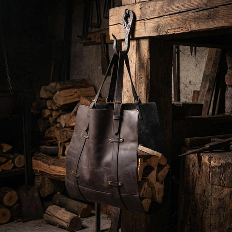 Genuine Black leather Firewood Holder