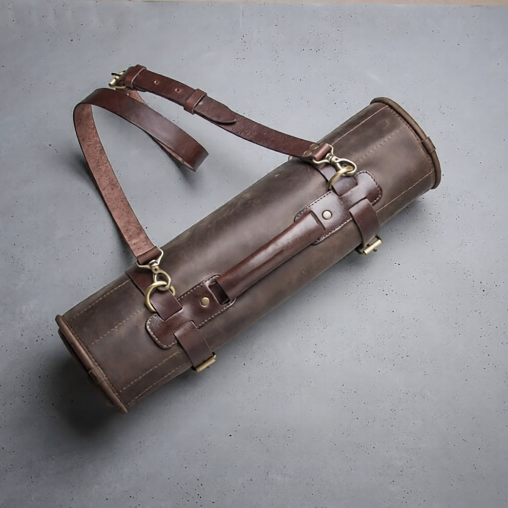 Waxed Canvas and Leather Chef Knife Roll