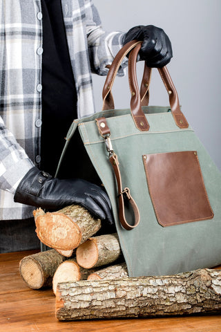 Leather and Waxed Canvas Firewood Carrier