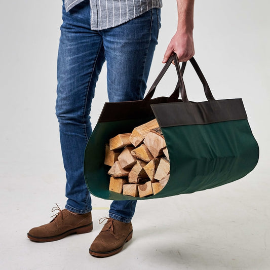 Large Leather Canvas Wood Carrying Bag