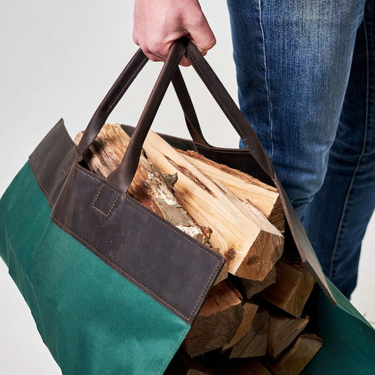 Large Leather Canvas Wood Carrying Bag