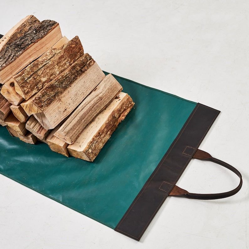 Large Leather Canvas Wood Carrying Bag