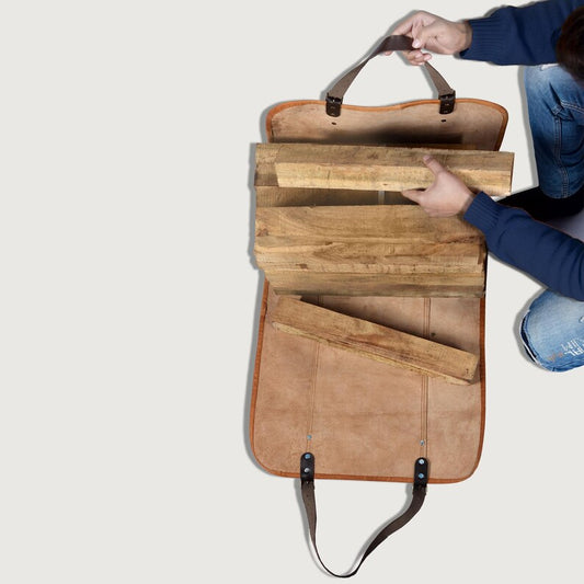 Leather Firewood Carrier with Adjustable Handles