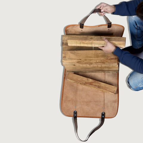 Leather Firewood Carrier with Adjustable Handles