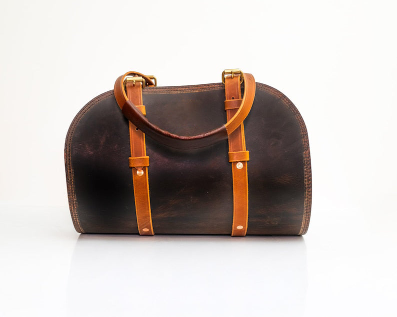Buffalo Leather Log Carrier | Handcrafted Firewood Tote