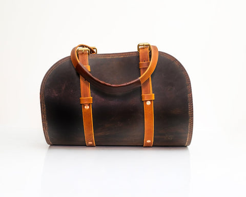 Buffalo Leather Log Carrier | Handcrafted Firewood Tote